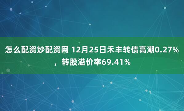 怎么配资炒配资网 12月25日禾丰转债高潮0.27%，转股溢价率69.41%