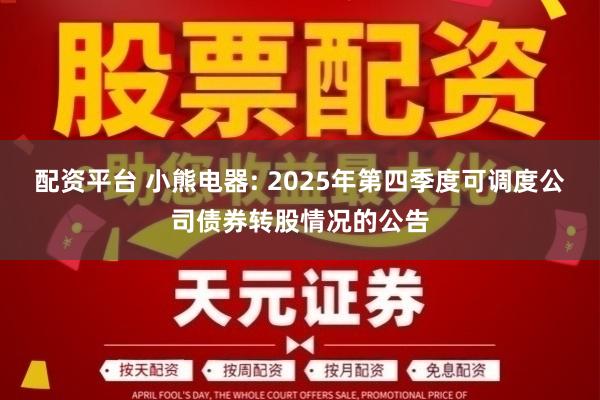配资平台 小熊电器: 2025年第四季度可调度公司债券转股情况的公告
