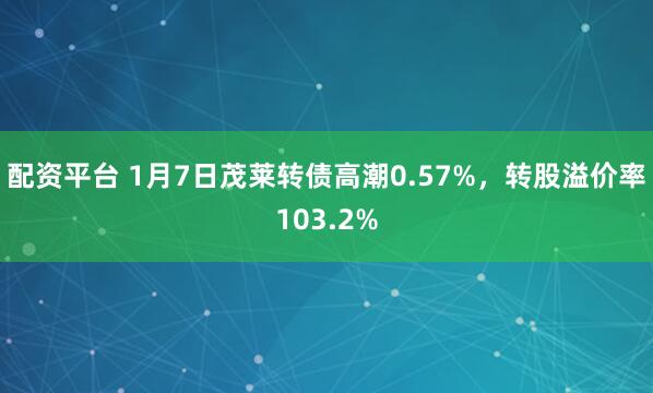 配资平台 1月7日茂莱转债高潮0.57%，转股溢价率103.2%